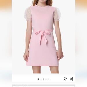 Pink Girls Polka Dot Puff Sleeve Bodycon Easter Size 6 Dress